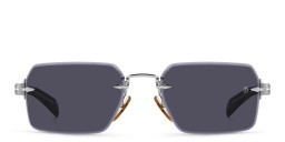 Shop DAVID BECKHAM Rimless Rectangle Sunglasses in Ruthenium Black online.