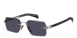 Shop DAVID BECKHAM Rimless Rectangle Sunglasses in Ruthenium Black online.
