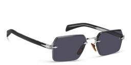 Shop DAVID BECKHAM Rimless Rectangle Sunglasses in Ruthenium Black online.