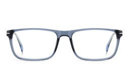 Shop DAVID BECKHAM Timeless Icons Wide Rectangle Eyeglasses in Blue online.