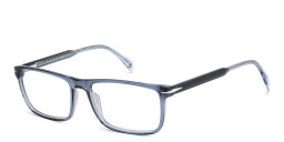 Shop DAVID BECKHAM Timeless Icons Wide Rectangle Eyeglasses in Blue online.