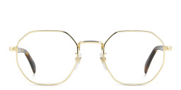 Shop DAVID BECKHAM Timeless Icons Irregular Eyeglasses in Gold Brown Horn online.