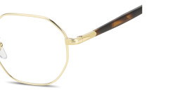 Shop DAVID BECKHAM Timeless Icons Irregular Eyeglasses in Gold Brown Horn online.