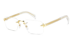 Shop DAVID BECKHAM Rimless Rectangle Eyeglasses in Gold Crystal online.