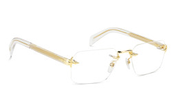 Shop DAVID BECKHAM Rimless Rectangle Eyeglasses in Gold Crystal online.