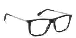 Shop Polaroid Engraved Logo Wide Rectangle Eyeglasses in Black online.