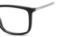 Shop Polaroid Engraved Logo Wide Rectangle Eyeglasses in Black online.