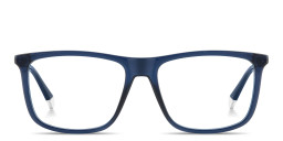 Shop Polaroid Engraved Logo Wide Rectangle Eyeglasses in Blue online.