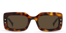 Shop Carolina Herrera Rectangle Sunglasses in Havana online.