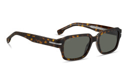 Shop Hugo Boss Logo Signature Rectangle Sunglasses in Havana online.
