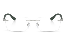 Armani Exchange A|X Logo Wide Rimless Rectangle Eyeglasses in Matte Silver – Product Photo 1