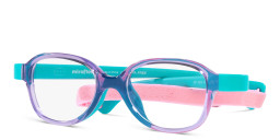 Mira Flex Logo Kids Square Eyeglasses in Translucent Lilac Turquoise – Product Photo 2