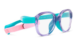 Shop Mira Flex Logo Kids Square Eyeglasses in Translucent Lilac Turquoise online.