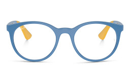 Shop Ray-Ban Junior Kids Panthos Eyeglasses in Light Blue On Yellow online.