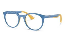 Shop Ray-Ban Junior Kids Panthos Eyeglasses in Light Blue On Yellow online.