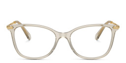 Shop Swarovski Crystal-Embellished Square Eyeglasses in Transparent Beige online.