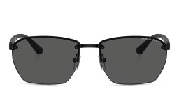Shop Armani Exchange A|X Logo Half-Rim Irregular Sunglasses in Black online.