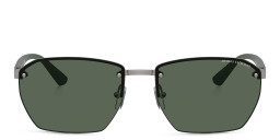 Shop Armani Exchange A|X Logo Half-Rim Irregular Sunglasses in Gunmetal online.
