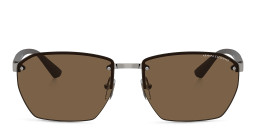 Shop Armani Exchange A|X Logo Half-Rim Irregular Sunglasses in Gunmetal online.