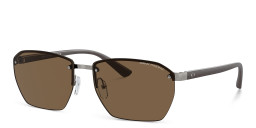 Shop Armani Exchange A|X Logo Half-Rim Irregular Sunglasses in Gunmetal online.