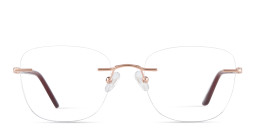 Shop TRICE Logo Rimless Square Eyeglasses in Rose Gold online.