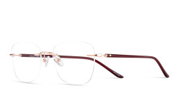 Shop TRICE Logo Rimless Square Eyeglasses in Rose Gold online.