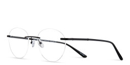 Shop TRICE Logo Rimless Round Eyeglasses in Black online.