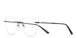 Shop TRICE Logo Rimless Round Eyeglasses in Gunmetal online.