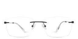 Shop TRICE Logo Rimless Rectangle Eyeglasses in Polished Black online.
