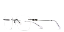 Shop TRICE Logo Rimless Rectangle Eyeglasses in Polished Black online.