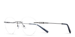 TRICE Logo Rimless Round Eyeglasses in Gunmetal – Product Photo 2