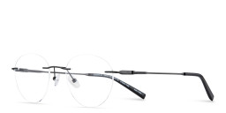TRICE Logo Rimless Round Eyeglasses in Dark Gunmetal – Product Photo 2