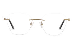 Shop TRICE Logo Rimless Irregular Eyeglasses in Polished Gold online.