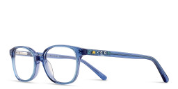 Shop TRICE Logo Kids Square Eyeglasses in Transparent Blue online.