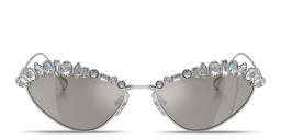 Shop Swarovski Crystal-Studded Irregular Sunglasses in Silver online.