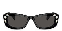 Shop Swarovski Rhinestone Rectangle Sunglasses in Black online.
