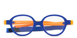 Mira Flex Logo Kids Round Eyeglasses in Blue & Orange – Product Photo 4