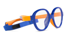Mira Flex Logo Kids Round Eyeglasses in Blue & Orange – Product Photo 4