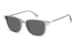 Shop Polaroid Logo Square Sunglasses in Transparent Beige online.