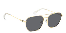Shop Polaroid Logo Rectangle Sunglasses in Gold online.