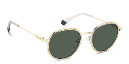 Shop Polaroid Logo Unisex Round Sunglasses in Gold online.