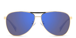 Shop Polaroid Logo Aviator Sunglasses in Gold online.