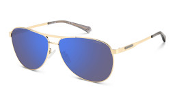 Shop Polaroid Logo Aviator Sunglasses in Gold online.