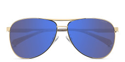 Shop Polaroid Logo Aviator Sunglasses in Gold online.