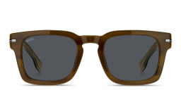 Shop Hugo Boss Logo Square Sunglasses in Beige-Stripped White/Grey online.