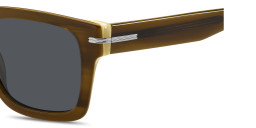 Shop Hugo Boss Logo Square Sunglasses in Beige-Stripped White online.