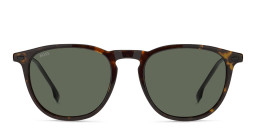 Shop Hugo Boss Logo Round Sunglasses in Havana online.
