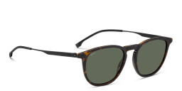Shop Hugo Boss Logo Round Sunglasses in Havana online.
