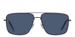 Shop Tommy Hilfiger Logo Rectangle Sunglasses in Gunmetal online.