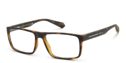 Shop Polaroid Logo Unisex Rectangle Eyeglasses in Havana online.